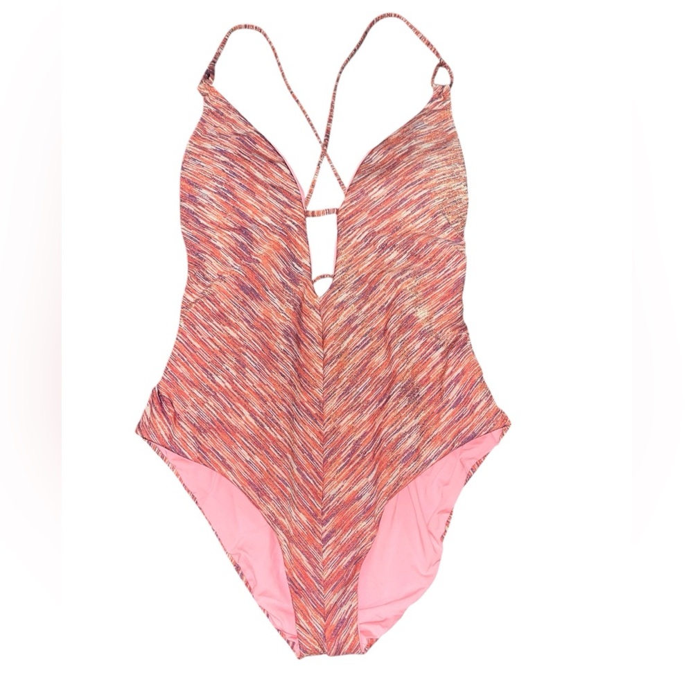 BECCA by Rebecca Virtue Sundance metallic plunge swimsuit M